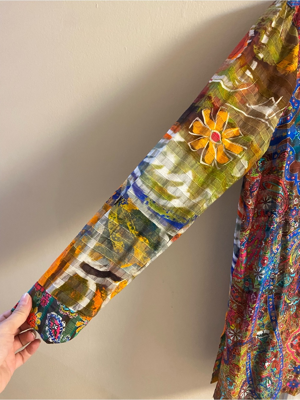 John Mark Colorful Patchwork Paisley Medallion Button Front Blouse Tunic Large - Picture 5 of 7